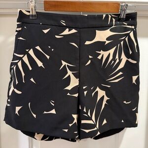 Ann Taylor Black and Cream Leaf Pattern High Waist Shorts Size 4